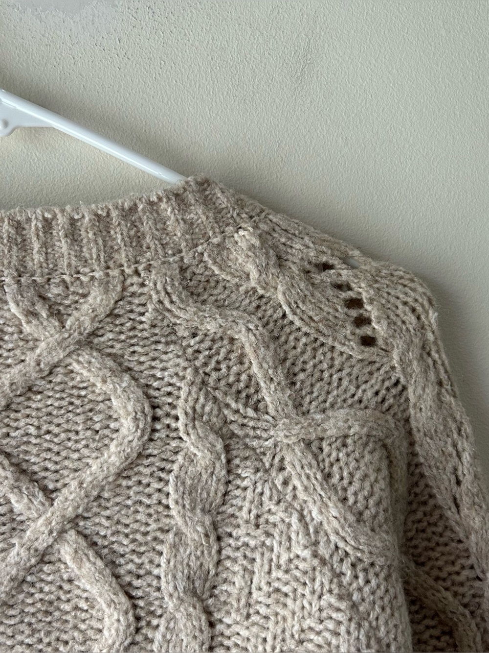 Lucky Brand Cableknit Chunky Cardigan Sweater Heathered Oatmeal Cream M - Picture 10 of 10